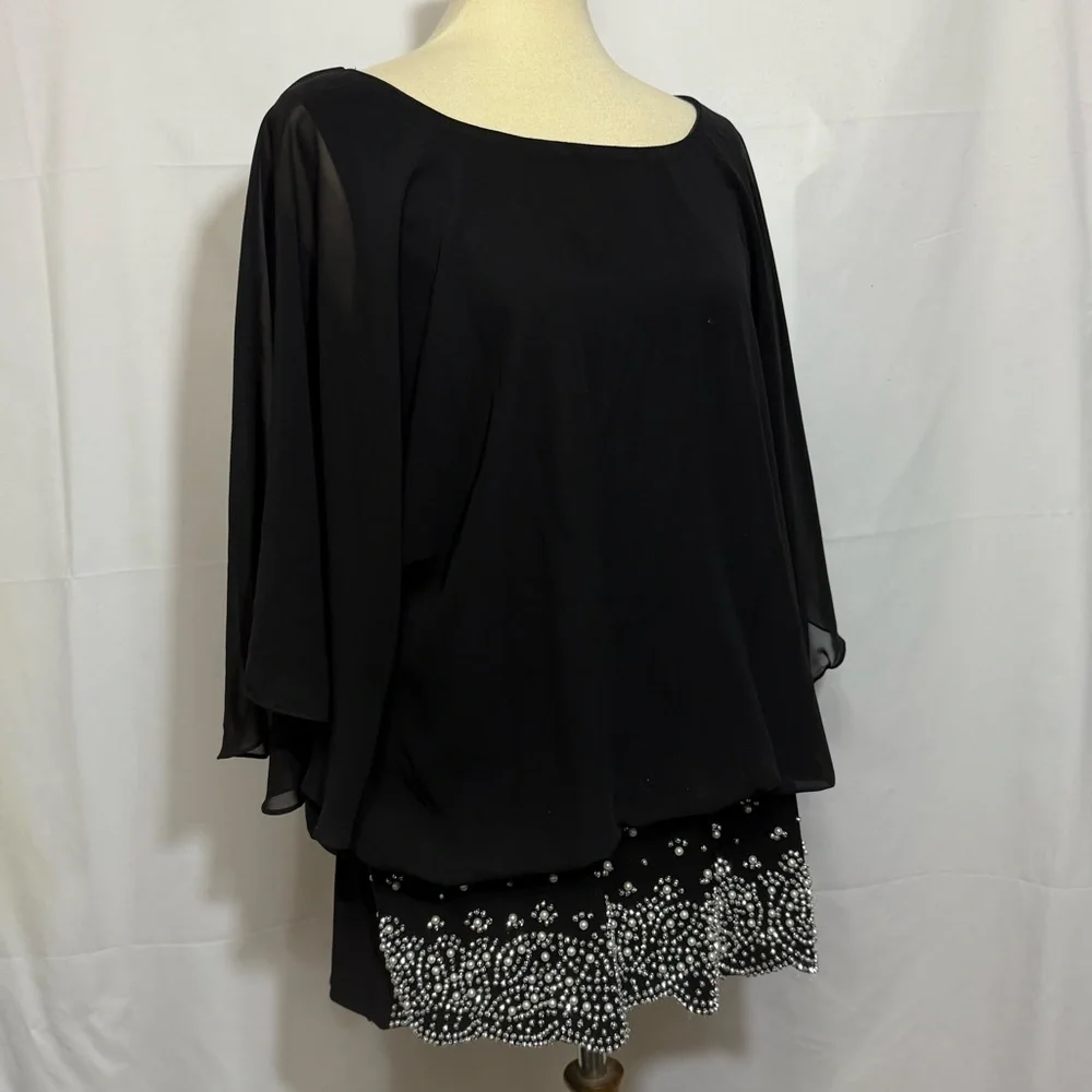 MSK Women’s Size 1X Black Chiffon Blouse with Embellished Hem - Picture 4 of 13